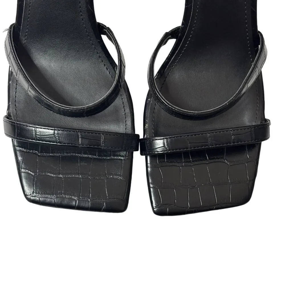 Marc Fisher Deric 2 Croc Embossed Square Toe Ankle Strap Heel